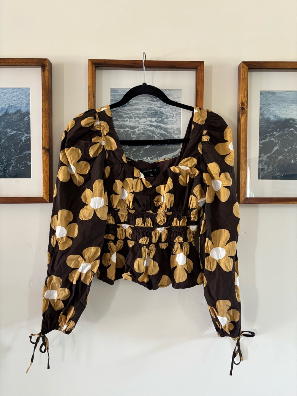 Jacqui the Label Brown Floral Peasant Puff Sleeve Top